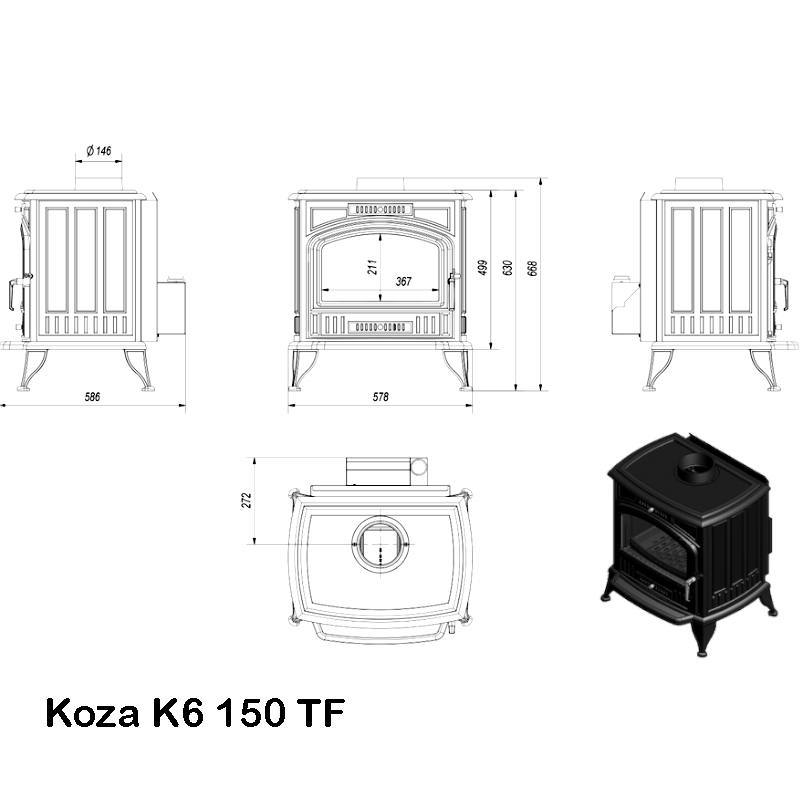 Estufa de leña de hierro fundido K6 Turbofan Ø 150 8 kW