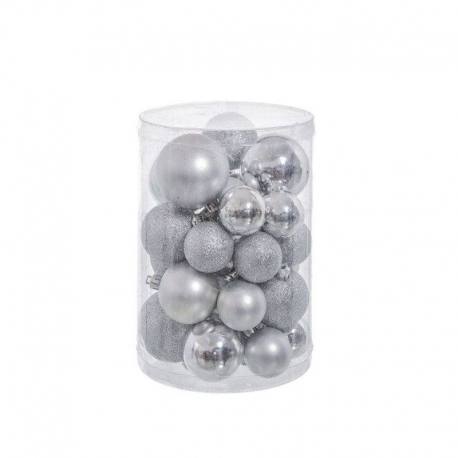 Bolas color plata surtidas para árbol de navidad 27 unidades