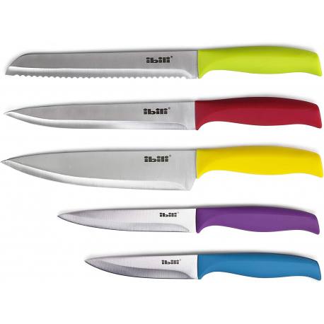 Set de 5 cuchillos colores surtidos mango soft y taco de madera
