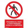 Señal PVC 21 x 30 cm Prohibido paso a persona ajena a la empresa