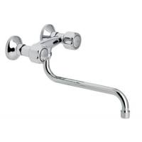 Grifo mural cromado para fregadero Genebre caño bajo 15 cm