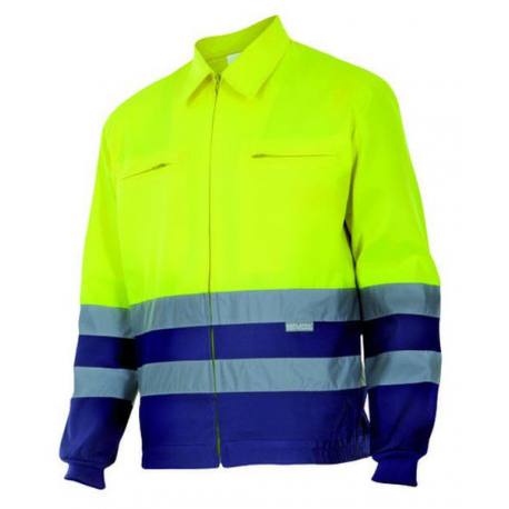 Chaqueta alta visibilidad amarillo fluorescente y azul Velilla 153