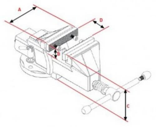 Esquema de dimensiones tornillo de banco Faherma TBF.